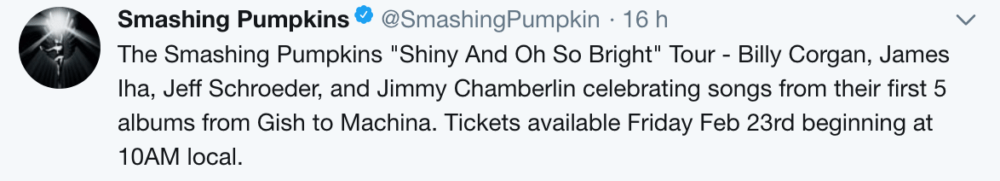 The Smashing Pumpkins en tournée : message Twitter