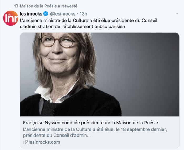 Françoise Nyssen nommée présidente de la Maison de la Poésie