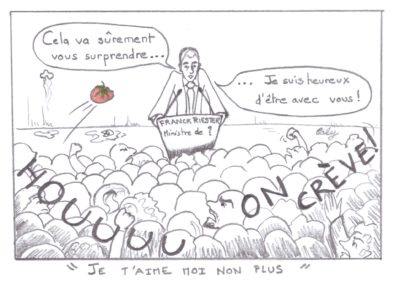 dessin de Caly Franck Riester ministre tension avec les artistes