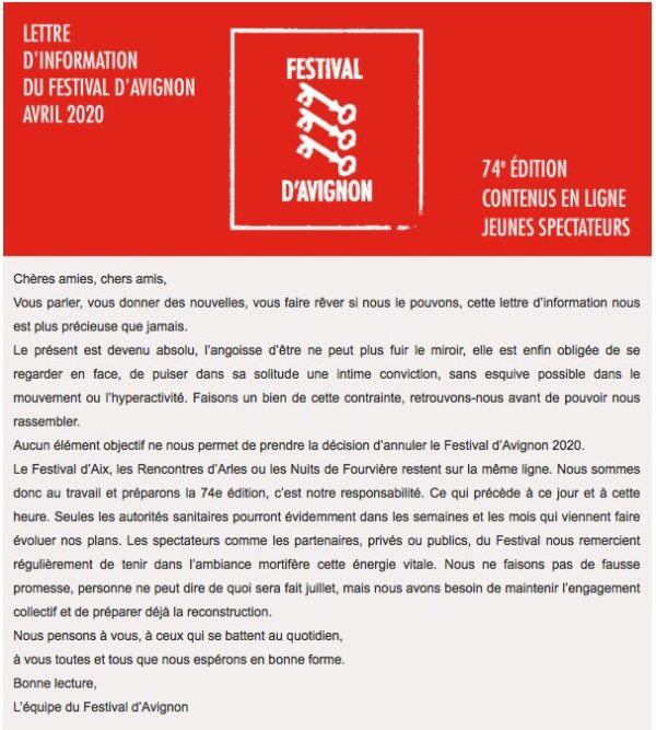Festival d'Avignon communiqué