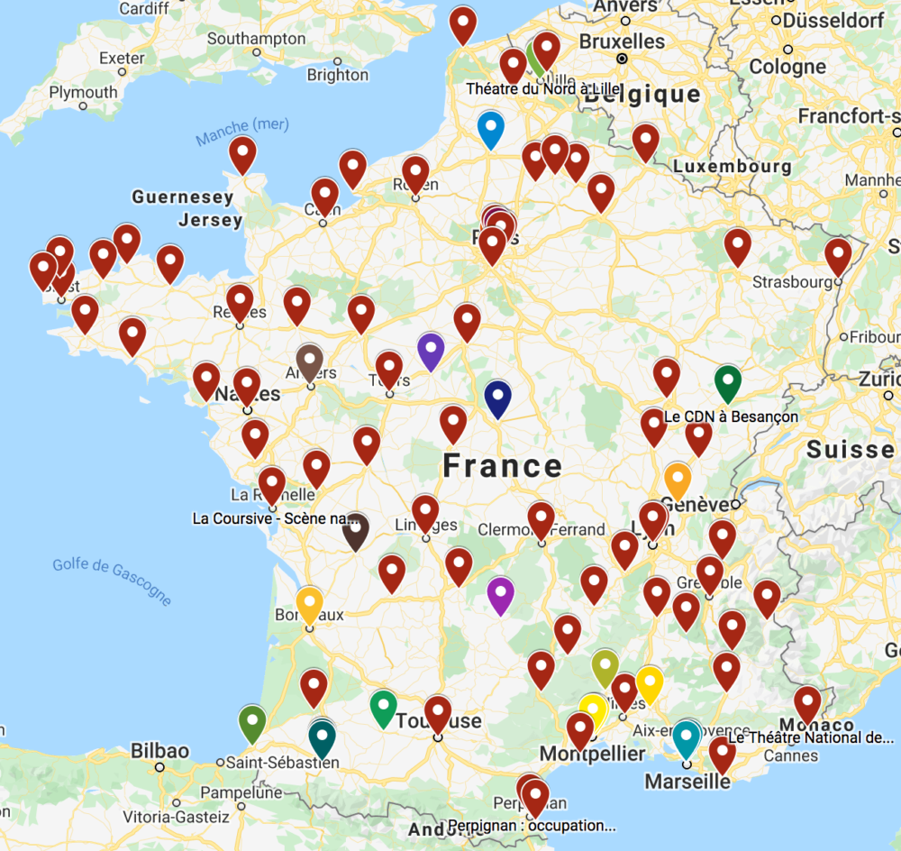 Carte occupation théâtres France
